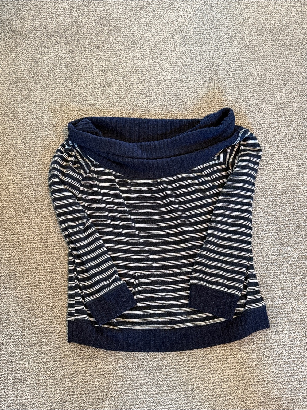Striped Navy and White Off-Shoulder Sweater